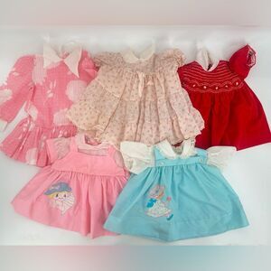Vintage Baby Dresses in Pink, Red, and Blue
